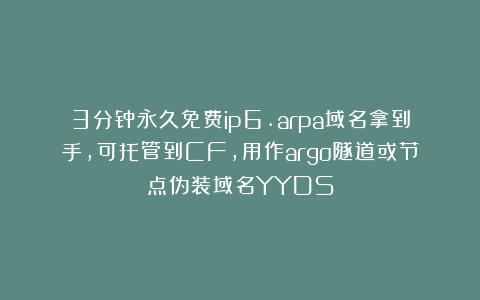 3分钟永久免费ip6.arpa域名拿到手,可托管到CF,用作argo隧道或节点伪装域名YYDS