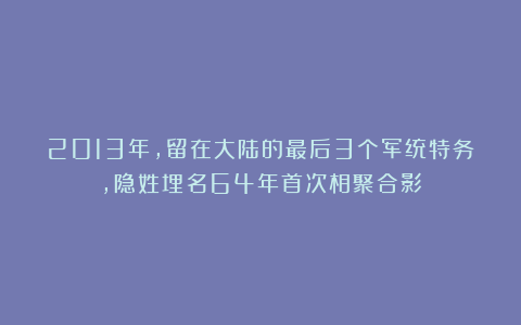 2013年,留在大陆的最后3个军统特务,隐姓埋名64年首次相聚合影