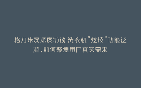 格力朱磊深度访谈:洗衣机“炫技”功能泛滥,如何聚焦用户真实需求?