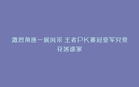 激烈角逐一展风采!王者PK赛冠亚军究竟花落谁家?