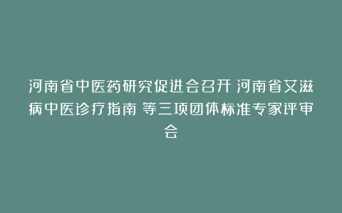河南省中医药研究促进会召开《河南省艾滋病中医诊疗指南》等三项团体标准专家评审会