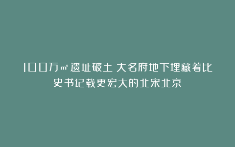100万㎡遗址破土!大名府地下埋藏着比史书记载更宏大的北宋北京