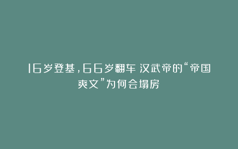 16岁登基,66岁翻车:汉武帝的“帝国爽文”为何会塌房?
