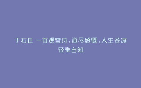 于右任:一首观雪诗,道尽感慨,人生苍凉轻重自知