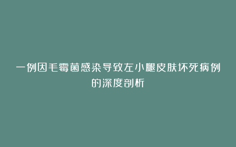 一例因毛霉菌感染导致左小腿皮肤坏死病例的深度剖析