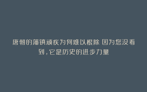 唐朝的藩镇顽疾为何难以根除?因为您没看到,它是历史的进步力量