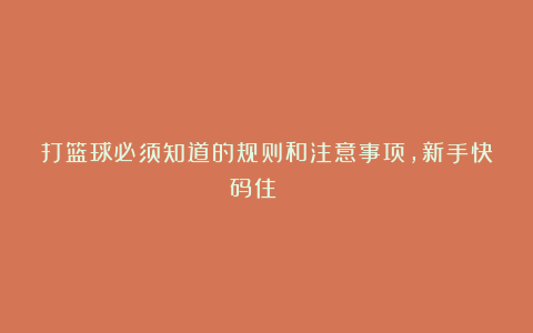 打篮球必须知道的规则和注意事项,新手快码住!🎉