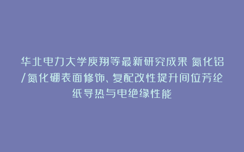 华北电力大学庾翔等最新研究成果:氮化铝/氮化硼表面修饰、复配改性提升间位芳纶纸导热与电绝缘性能