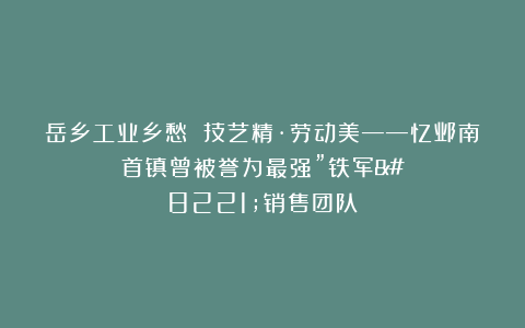 岳乡工业乡愁 技艺精·劳动美——忆邺南首镇曾被誉为最强”铁军”销售团队