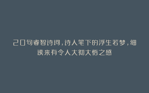 20句睿智诗词,诗人笔下的浮生若梦,细读来有令人大彻大悟之感