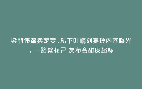 梁朝伟温柔宠妻，私下叮嘱刘嘉玲内容曝光，《一路繁花2》发布会甜度超标