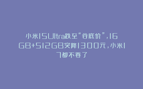 小米15Ultra跌至“谷底价”,16GB+512GB突降1300元,小米17都不香了