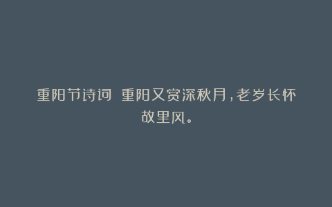 重阳节诗词||重阳又赏深秋月,老岁长怀故里风。