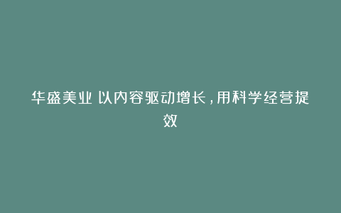 华盛美业:以内容驱动增长,用科学经营提效