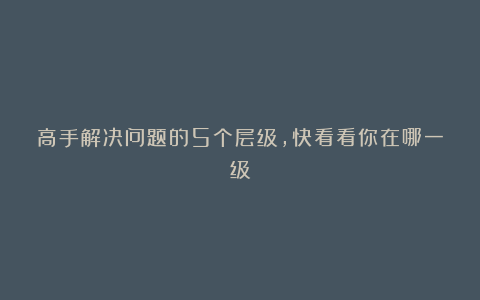 高手解决问题的5个层级,快看看你在哪一级?