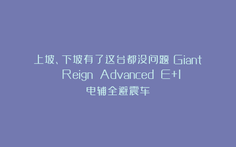 上坡、下坡有了这台都没问题!Giant Reign Advanced E+1电辅全避震车
