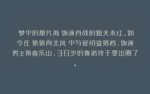 《梦中的那片海》饰演肖战的姐夫未红，如今在《依依向北风》中与菅纫姿搭档，饰演男主角俞乐山，38岁的鲁诺终于要出圈了。