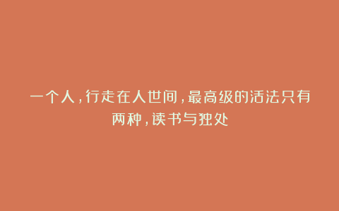 一个人，行走在人世间，最高级的活法只有两种，读书与独处