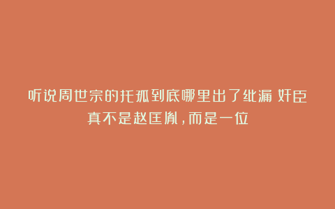 听说周世宗的托孤到底哪里出了纰漏？奸臣真不是赵匡胤，而是一位