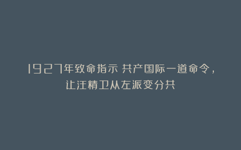 1927年致命指示:共产国际一道命令,让汪精卫从左派变分共!