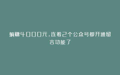 躺赚4000元,连着2个公众号都开通留言功能了