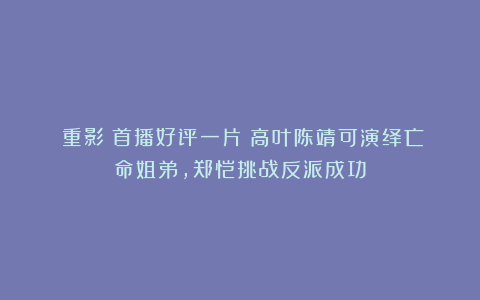 《重影》首播好评一片！高叶陈靖可演绎亡命姐弟，郑恺挑战反派成功