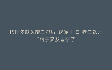 代理多款头部二游后，这家上海“老二次元”终于又发自研了！