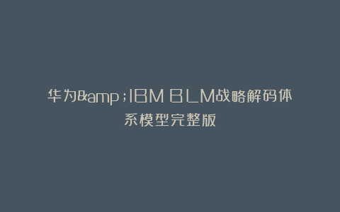 华为&IBM:BLM战略解码体系模型完整版