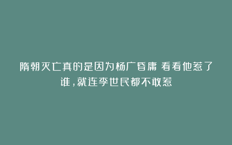 隋朝灭亡真的是因为杨广昏庸？看看他惹了谁，就连李世民都不敢惹