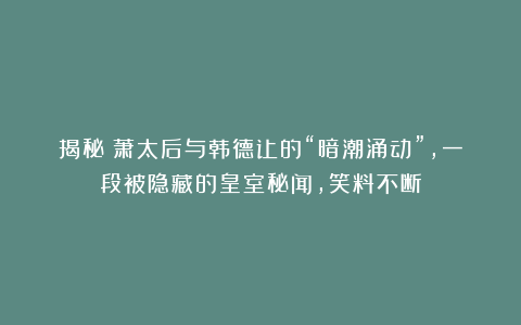 揭秘：萧太后与韩德让的“暗潮涌动”，一段被隐藏的皇室秘闻，笑料不断