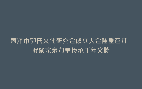 菏泽市郭氏文化研究会成立大会隆重召开 凝聚宗亲力量传承千年文脉
