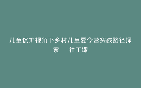 儿童保护视角下乡村儿童夏令营实践路径探索 | 社工课