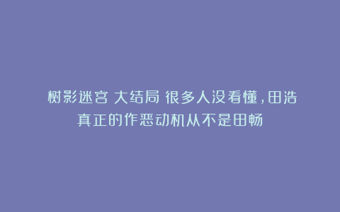 《树影迷宫》大结局：很多人没看懂，田浩真正的作恶动机从不是田畅