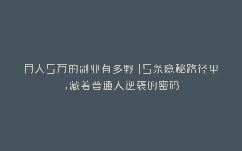 月入5万的副业有多野?15条隐秘路径里,藏着普通人逆袭的密码