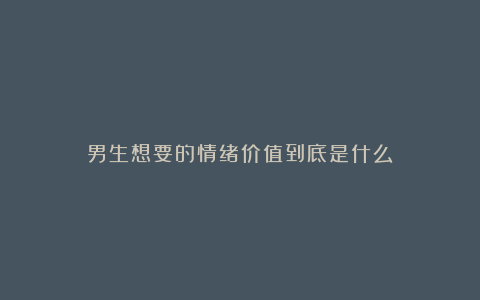 男生想要的情绪价值到底是什么