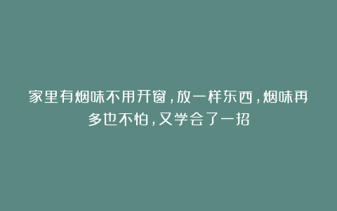 家里有烟味不用开窗，放一样东西，烟味再多也不怕，又学会了一招