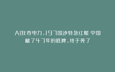 AI狂吞电力,197国沙特急红眼!中国藏了47年的底牌,终于亮了