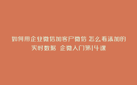 如何用企业微信加客户微信？怎么看添加的实时数据？丨企微入门第14课