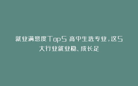 就业满意度Top5！高中生选专业，这5大行业就业稳、成长足