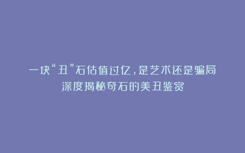 一块“丑”石估值过亿，是艺术还是骗局？深度揭秘奇石的美丑鉴赏