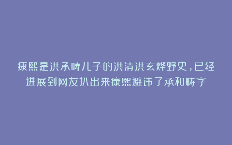 康熙是洪承畴儿子的洪清洪玄烨野史，已经进展到网友扒出来康熙避讳了承和畴字