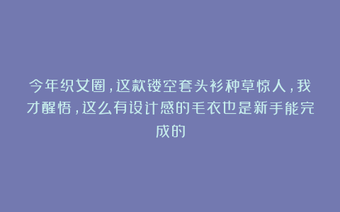 今年织女圈，这款镂空套头衫种草惊人，我才醒悟，这么有设计感的毛衣也是新手能完成的