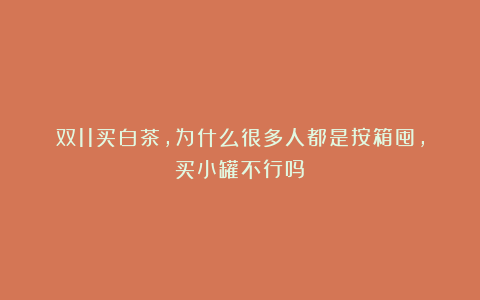双11买白茶，为什么很多人都是按箱囤，买小罐不行吗？