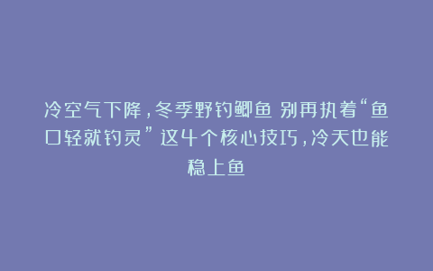 冷空气下降，冬季野钓鲫鱼：别再执着“鱼口轻就钓灵”！这4个核心技巧，冷天也能稳上鱼