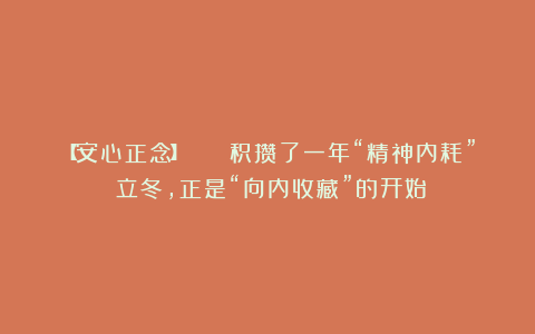 【安心正念】🧠 积攒了一年“精神内耗”？立冬，正是“向内收藏”的开始