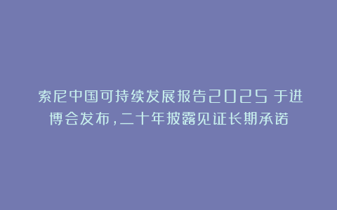 《索尼中国可持续发展报告2025》于进博会发布，二十年披露见证长期承诺