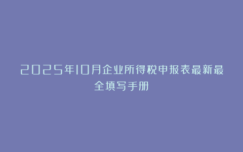 2025年10月企业所得税申报表最新最全填写手册