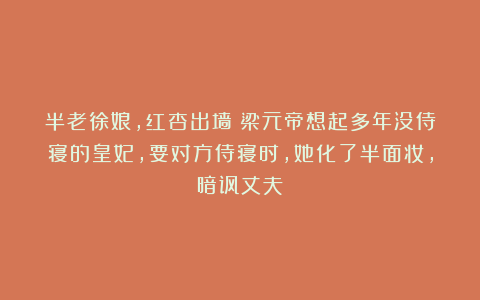 半老徐娘，红杏出墙：梁元帝想起多年没侍寝的皇妃，要对方侍寝时，她化了半面妆，暗讽丈夫