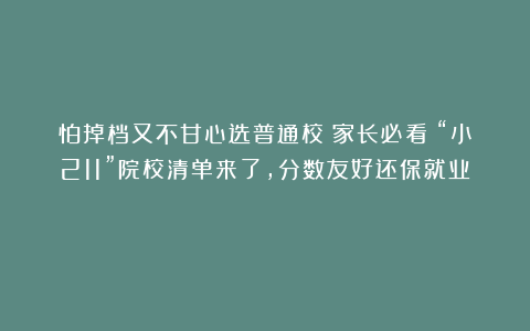 怕掉档又不甘心选普通校?家长必看!“小211”院校清单来了,分数友好还保就业!