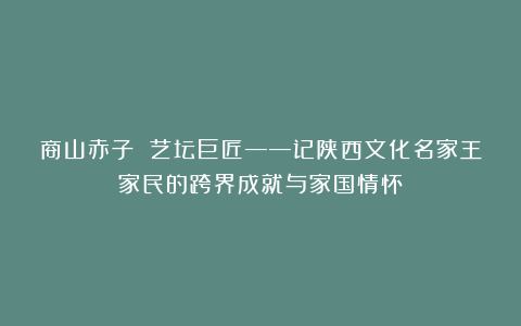 商山赤子 艺坛巨匠——记陕西文化名家王家民的跨界成就与家国情怀